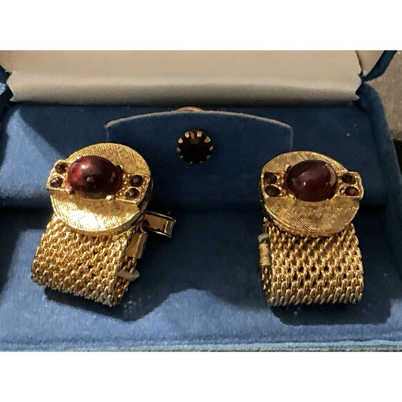 Lord Michael Vintage Made In USA Gold Plated Cufflinks & Tie Tack - Picture 2 of 4